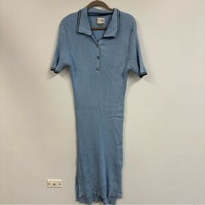 Elegant Light Blue Ribbed Midi Dress